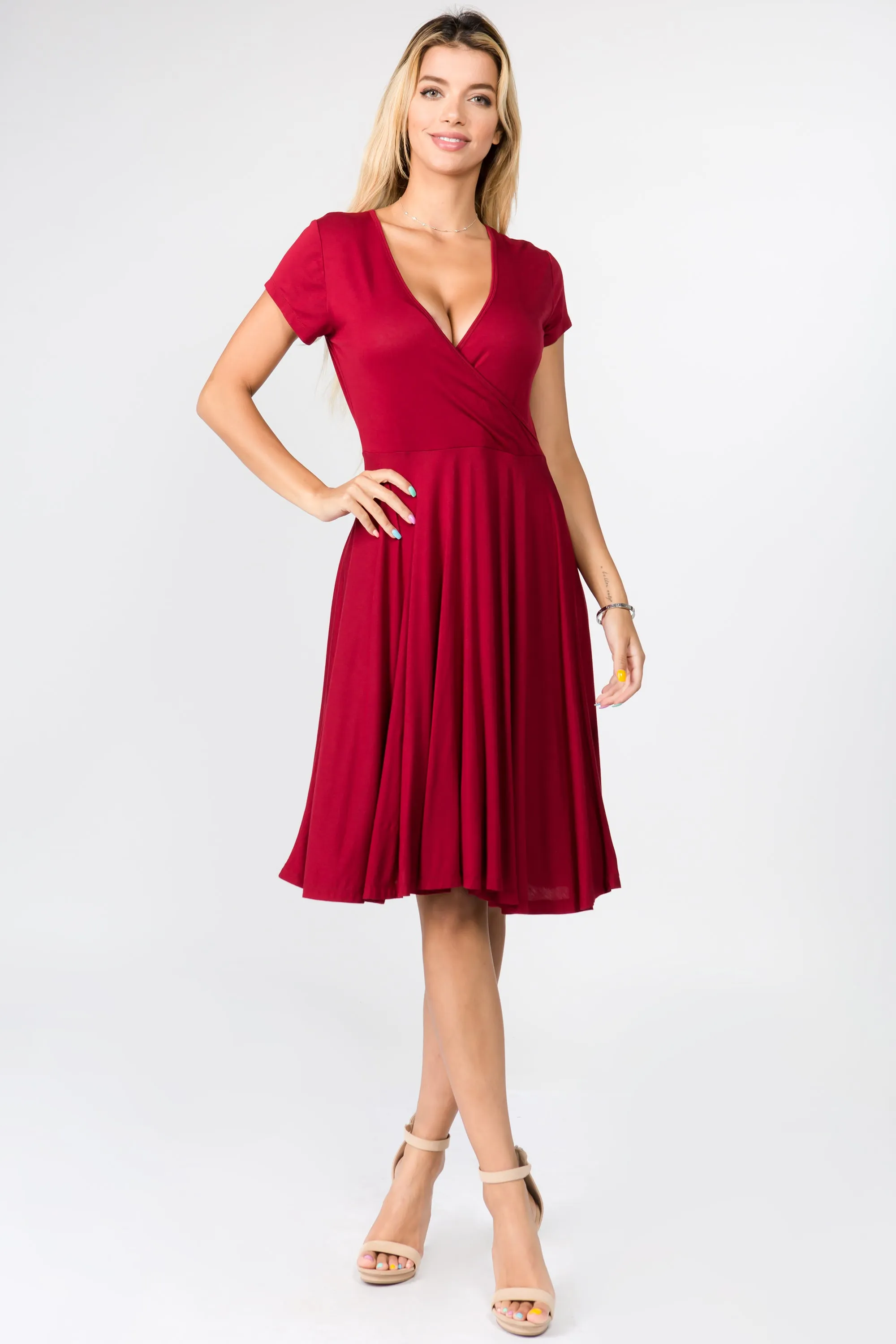 Sexy Surplice Faux Wrap V-Neck Dress