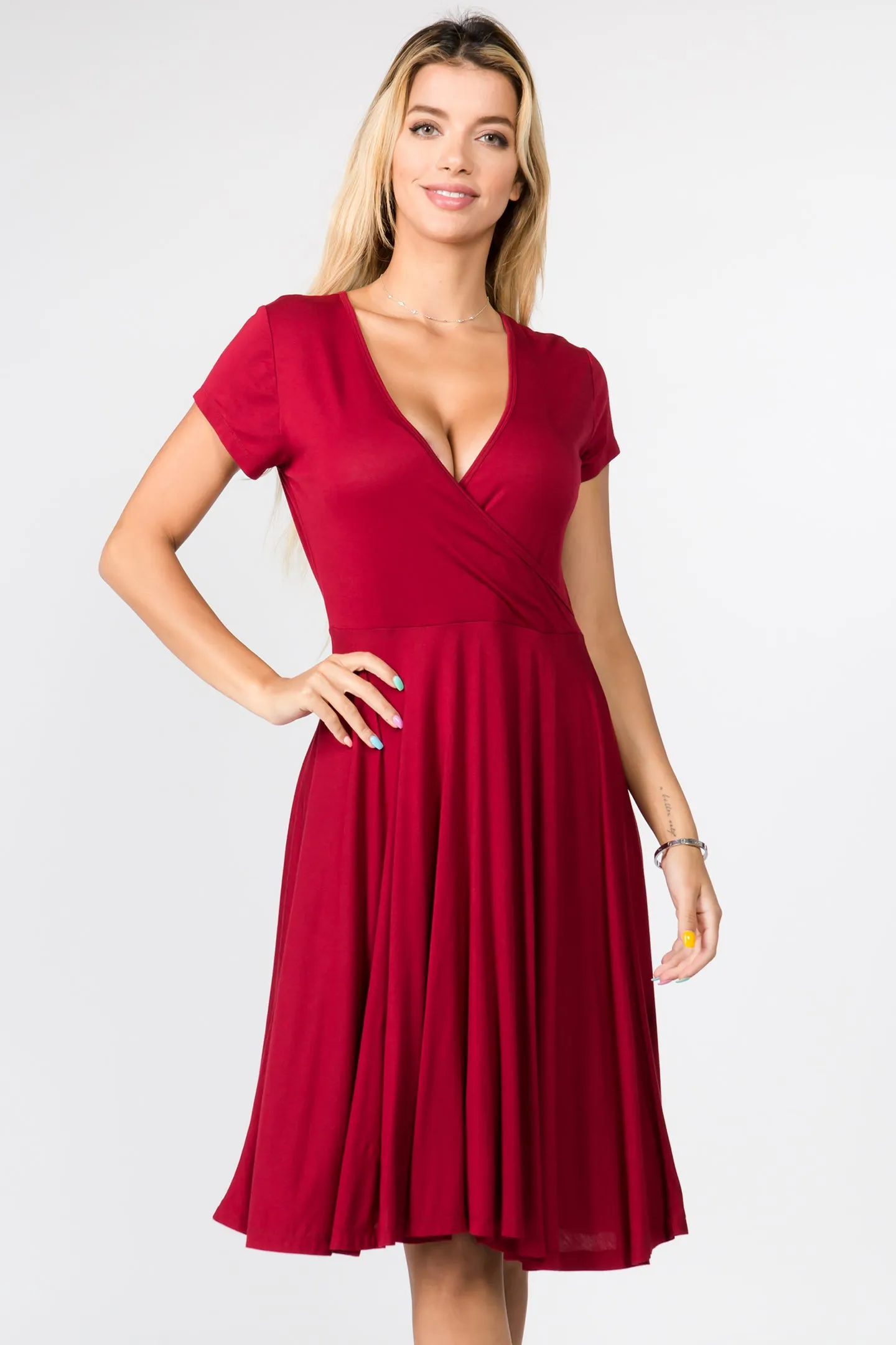 Sexy Surplice Faux Wrap V-Neck Dress