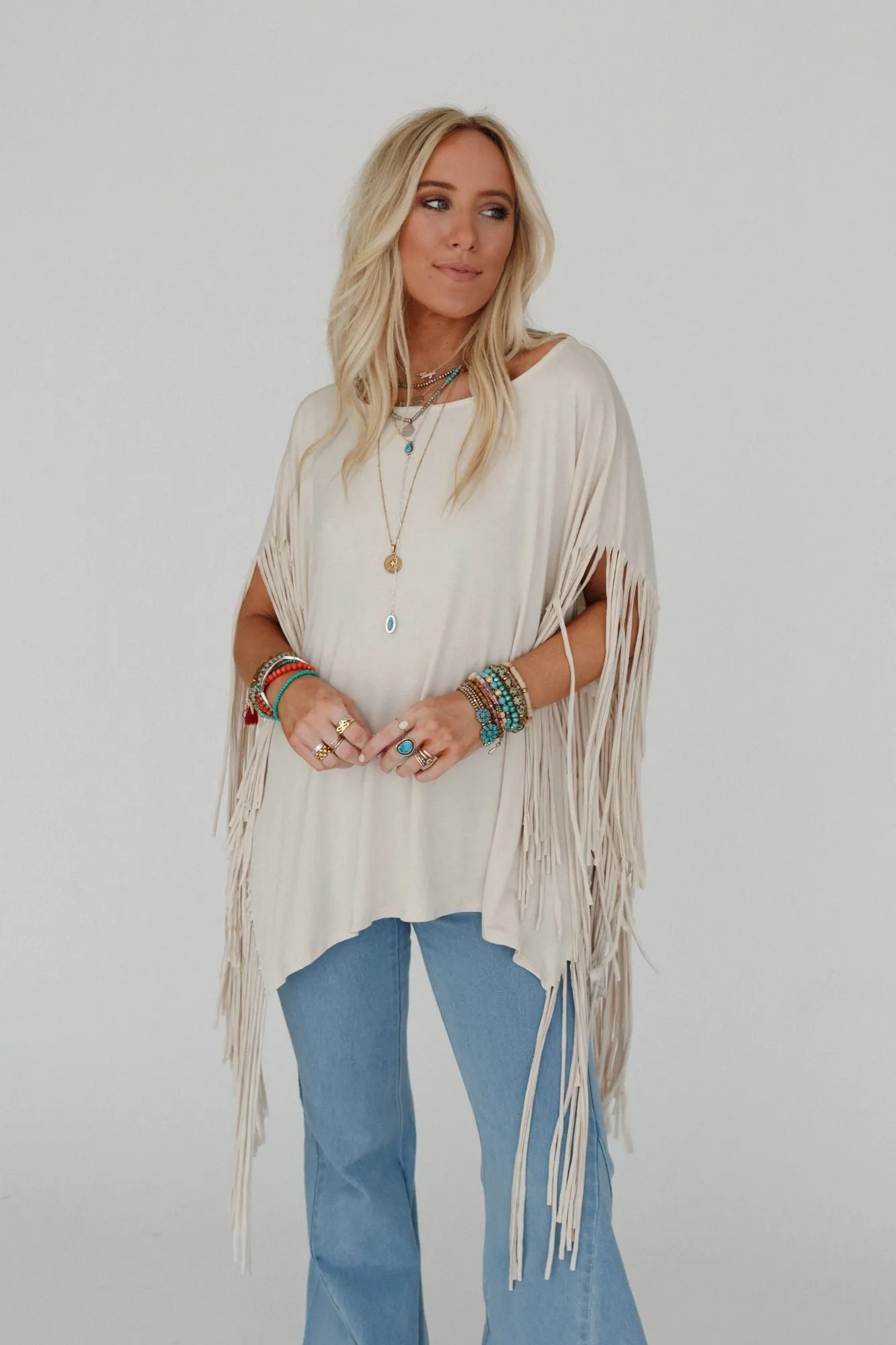 Showstopper Fringe Top - Oat