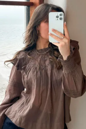 Simkie S Voile Blouse | Light Brown | Bluse fra Neo Noir