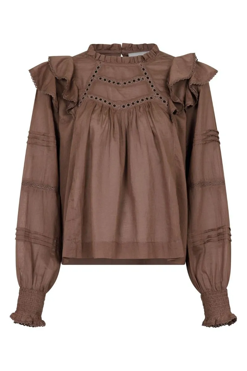 Simkie S Voile Blouse | Light Brown | Bluse fra Neo Noir