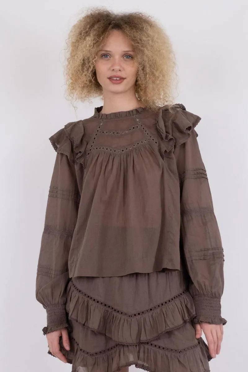 Simkie S Voile Blouse | Light Brown | Bluse fra Neo Noir