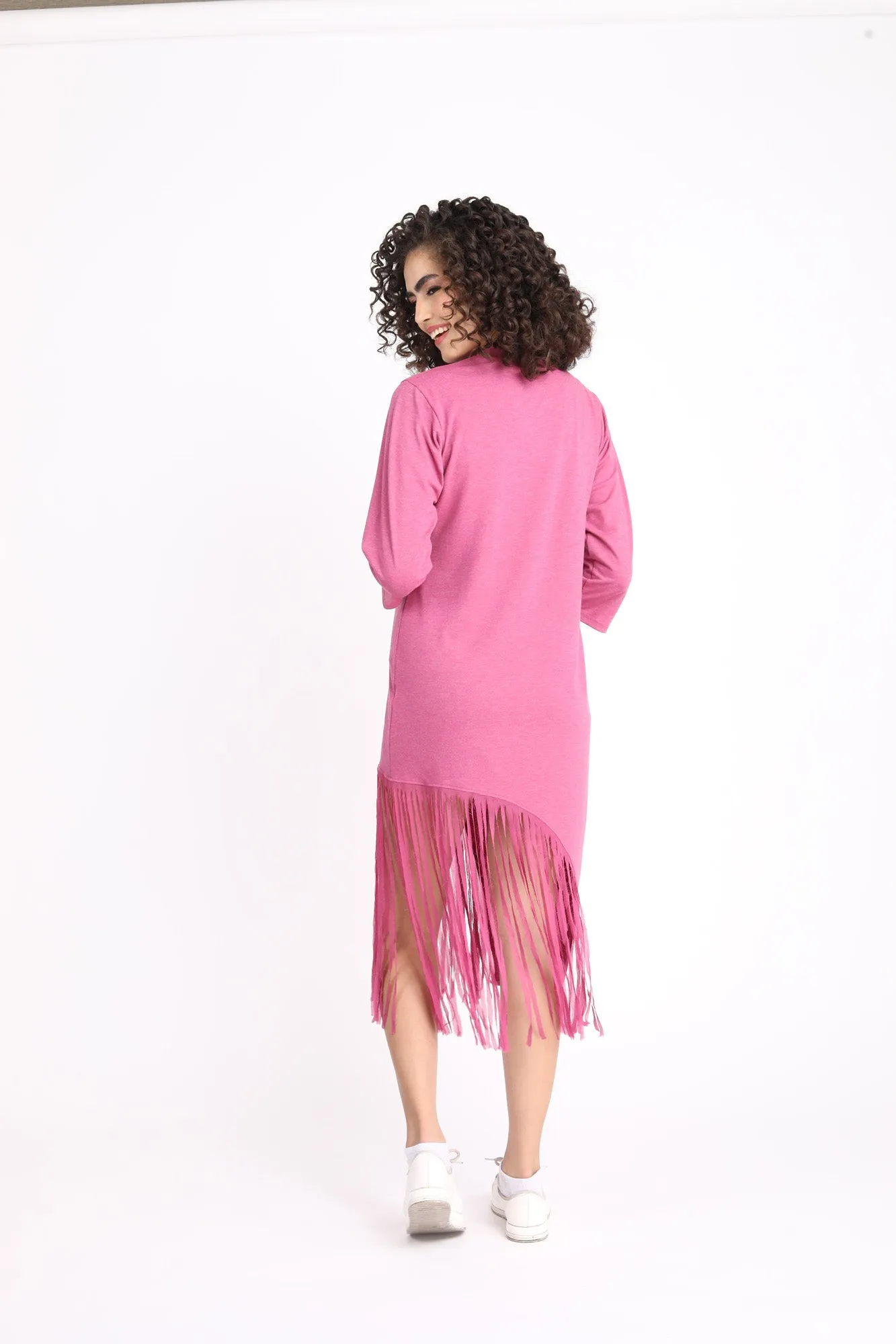 Sizzling Dusty Pink Maternity Fringe Dress