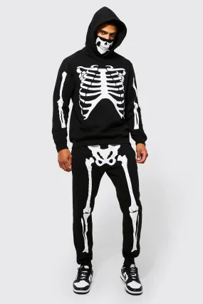 Skeleton Print Snood Hooded Tracksuit