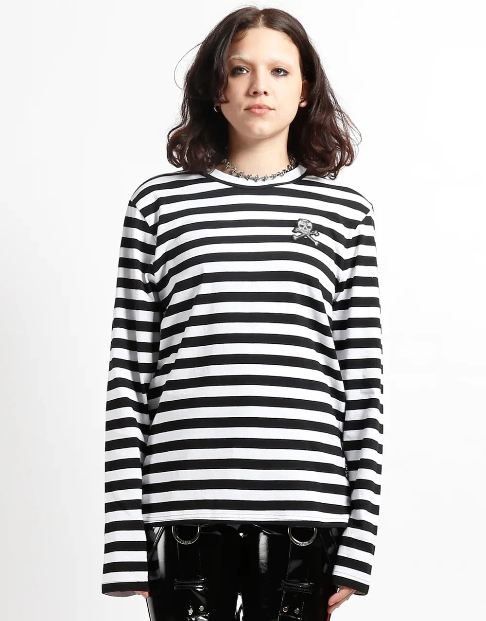 Skull Stripe Knit Top Blk/Wht