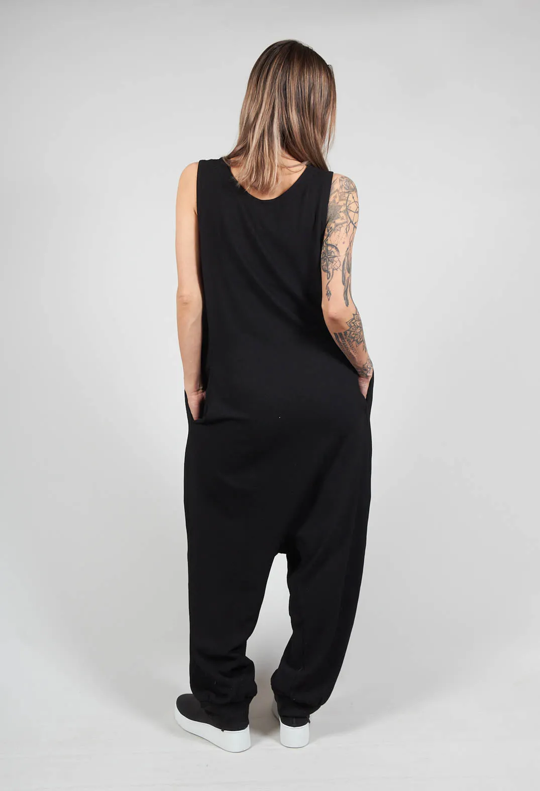 Sleeveless Overalls with V Neck Back in Black