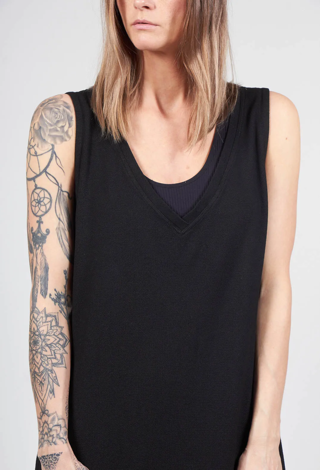 Sleeveless Overalls with V Neck Back in Black