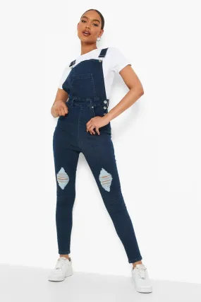 Slim Fit Distressed Denim Overalls