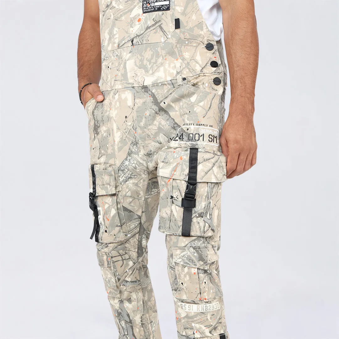 Slim Tapered Utility Twill Overalls - Khaki Hunting Camo