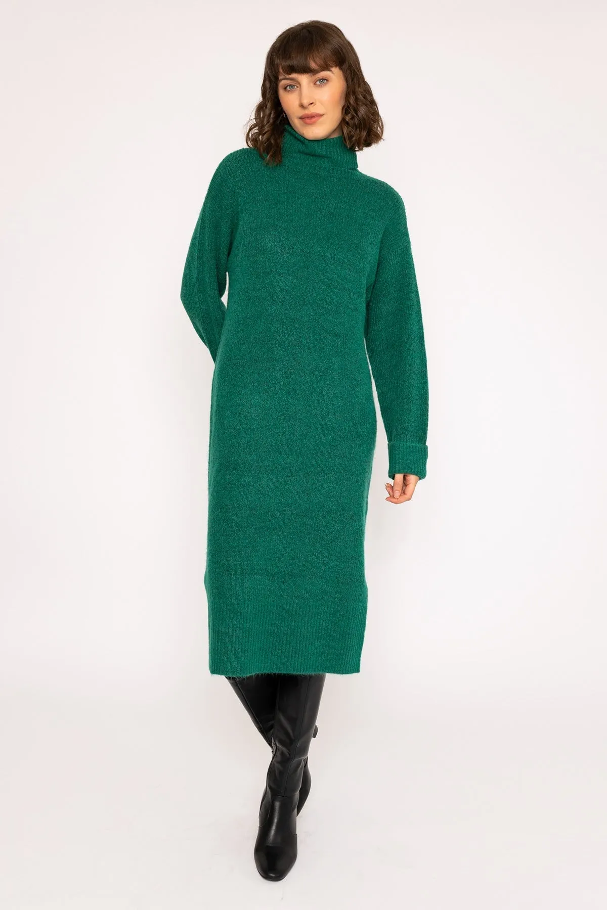 Slouchy Knit Midi Dress in Dark Green