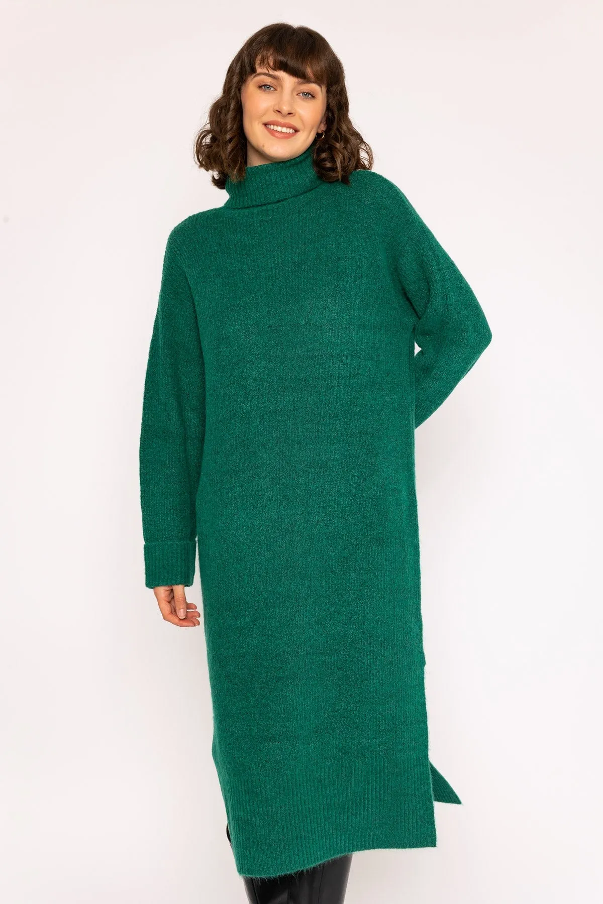 Slouchy Knit Midi Dress in Dark Green