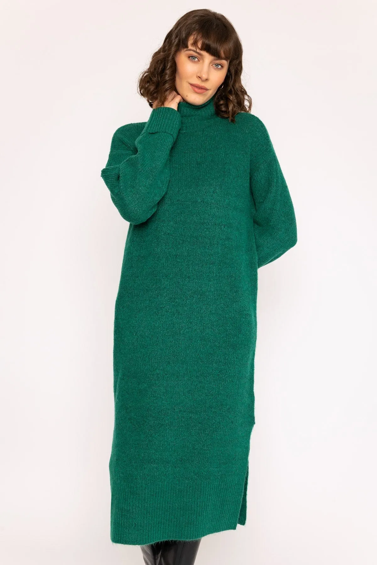 Slouchy Knit Midi Dress in Dark Green