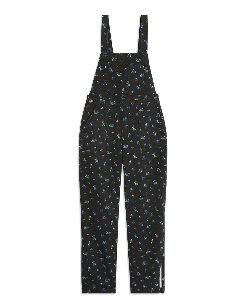 Slouchy Watercolor Ditsy Slit Overalls | Black