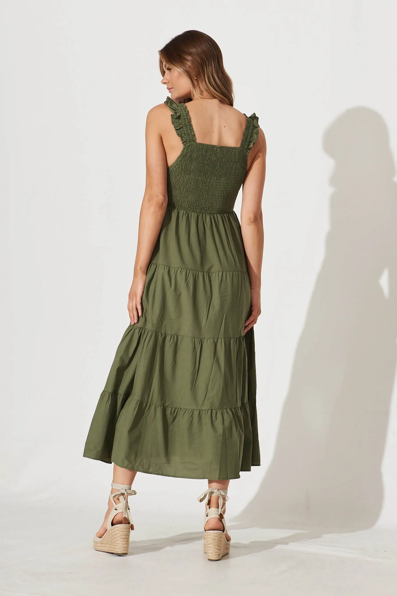 Someday Midi Sundress In Khaki Cotton