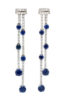 Spark Contemporary 2.22 CTW Sapphire Diamond 18 Karat White Gold Fringe Drop Earrings