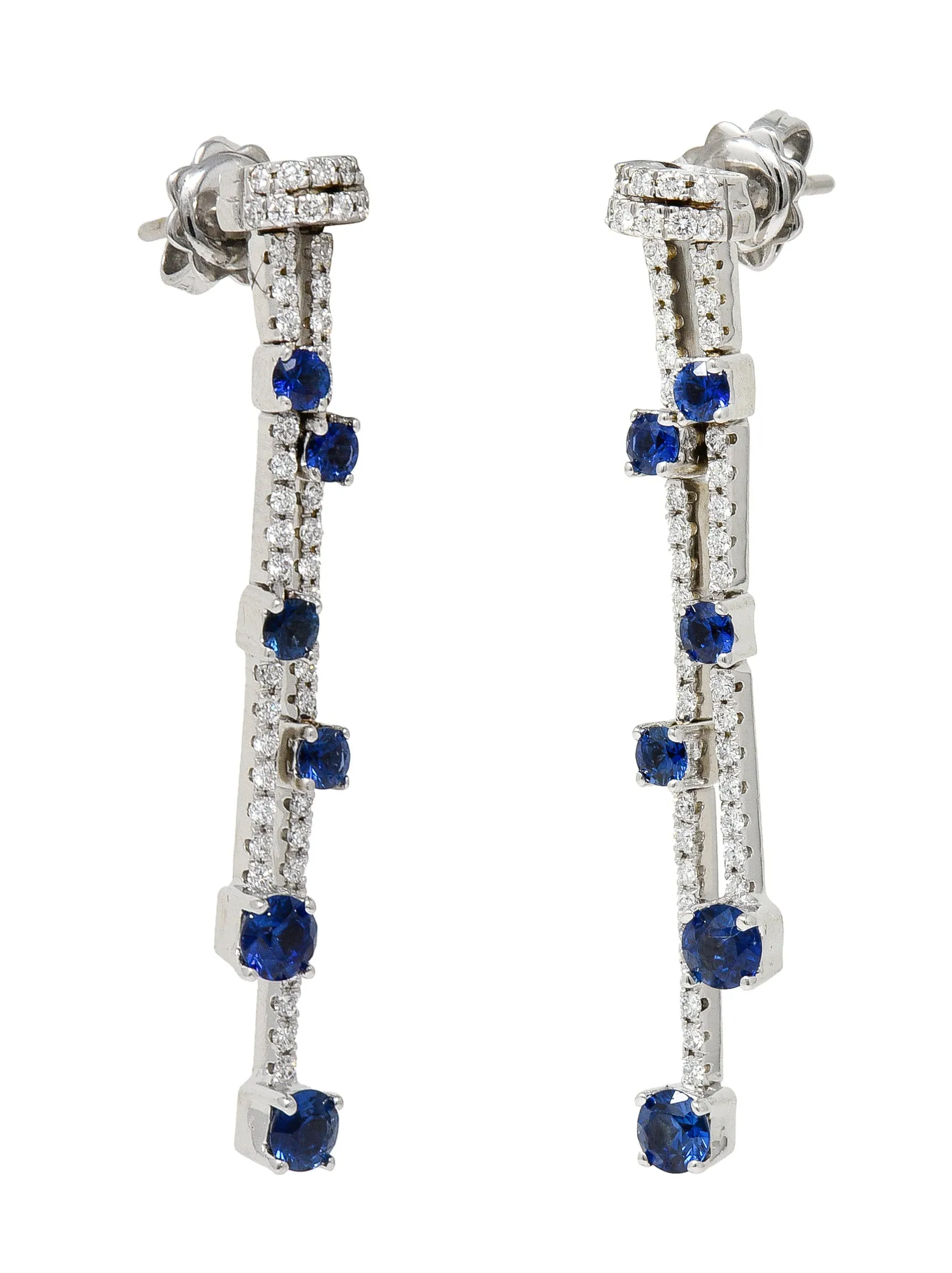 Spark Contemporary 2.22 CTW Sapphire Diamond 18 Karat White Gold Fringe Drop Earrings