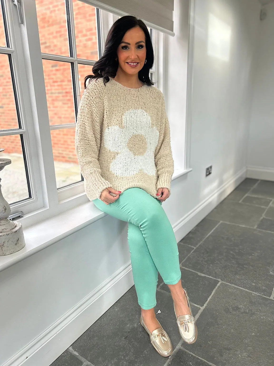 Stone Popcorn Knit Floral Jumper Delilah