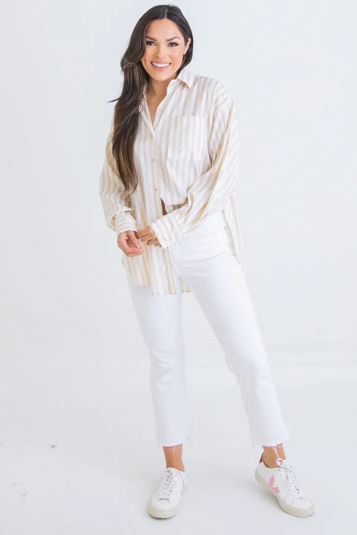 Stripe Poplin Button Up Top