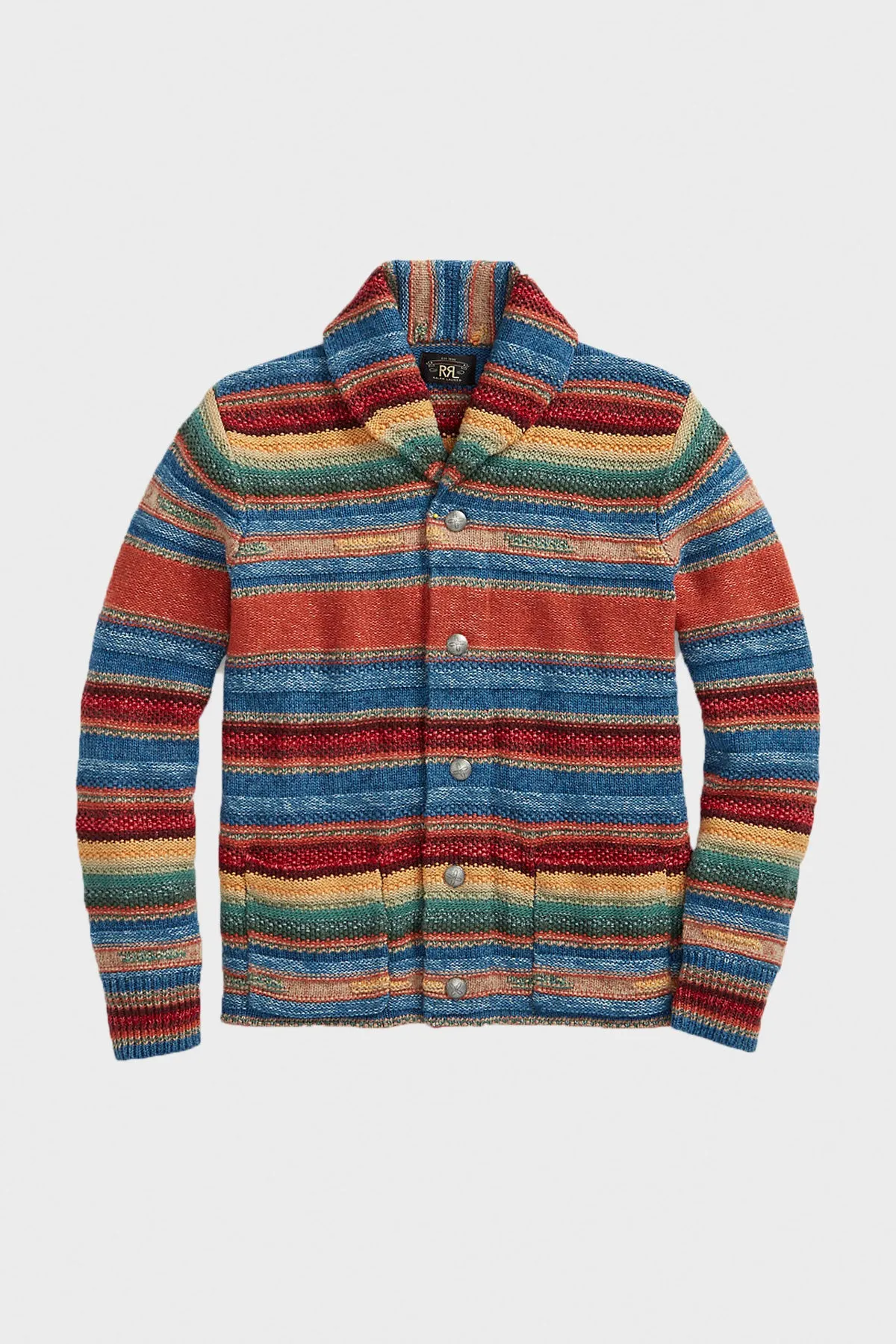 Striped Shawl Collar Cardigan - Indigo/Rust Multi