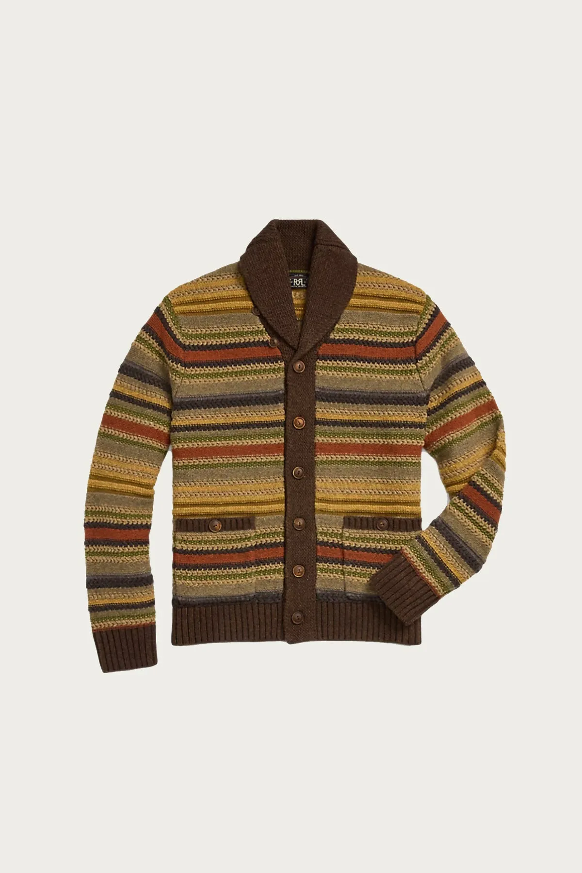 Striped Wool Shawl-Collar Cardigan - Brown Multi