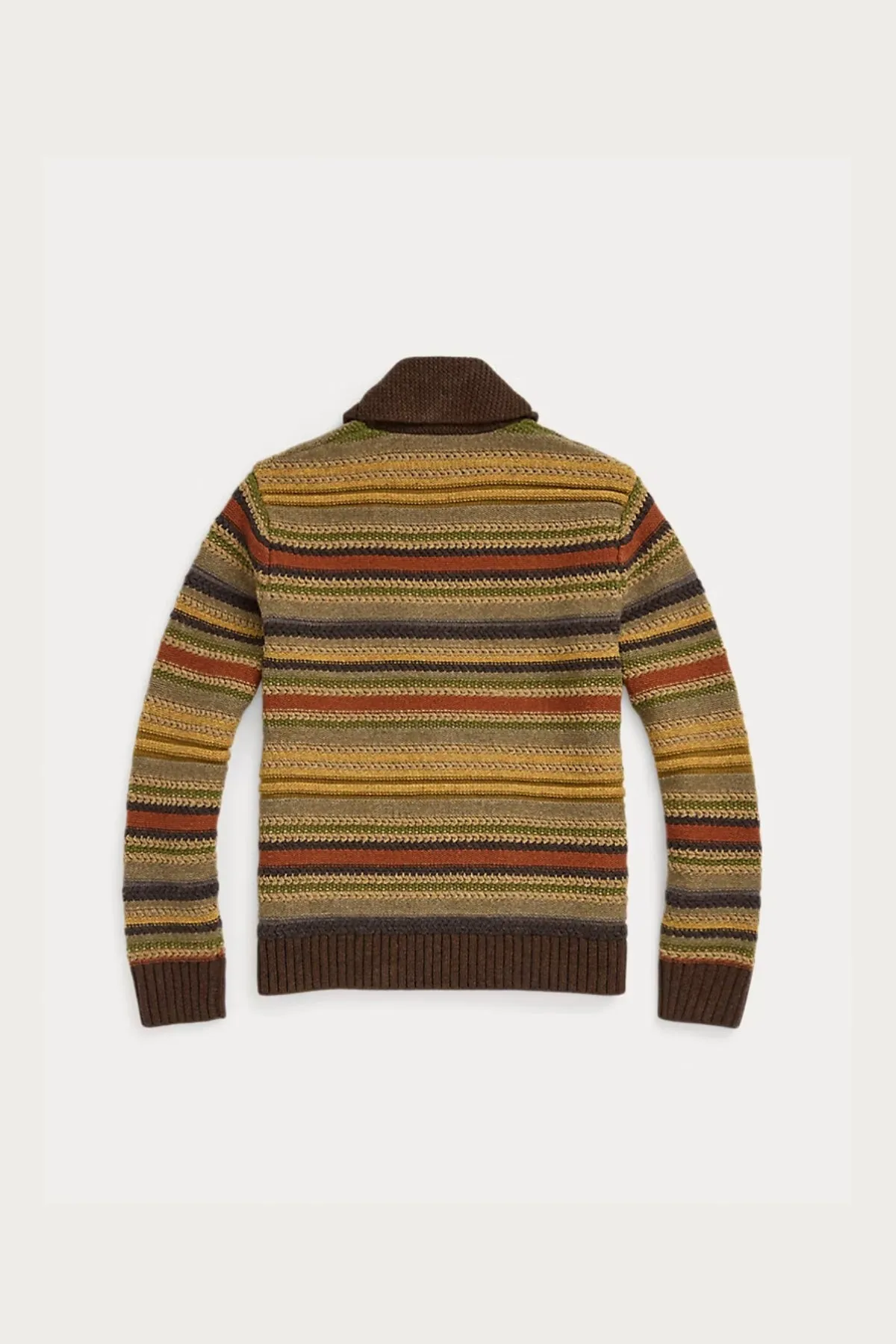 Striped Wool Shawl-Collar Cardigan - Brown Multi