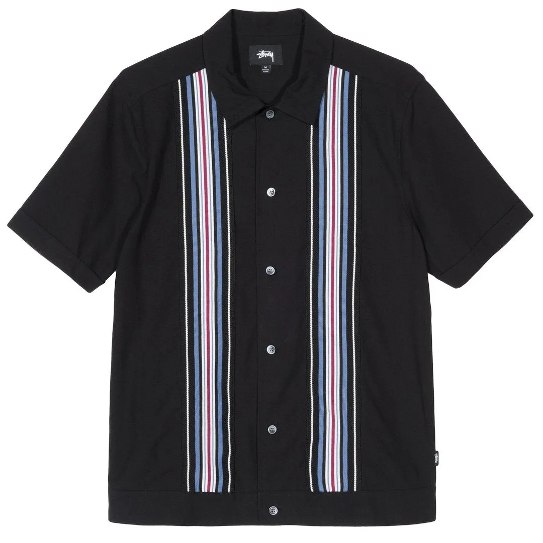 STSSY STRIPED KNIT PANEL SHIRT // BLACK