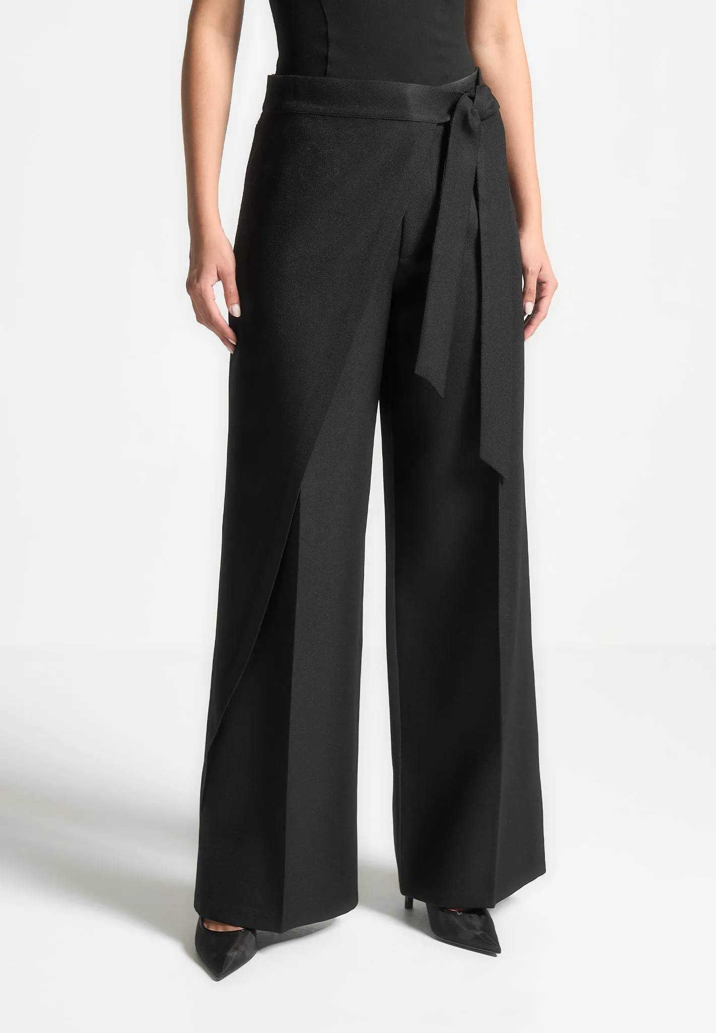 Tailored Wrap Trousers with Tie - Black