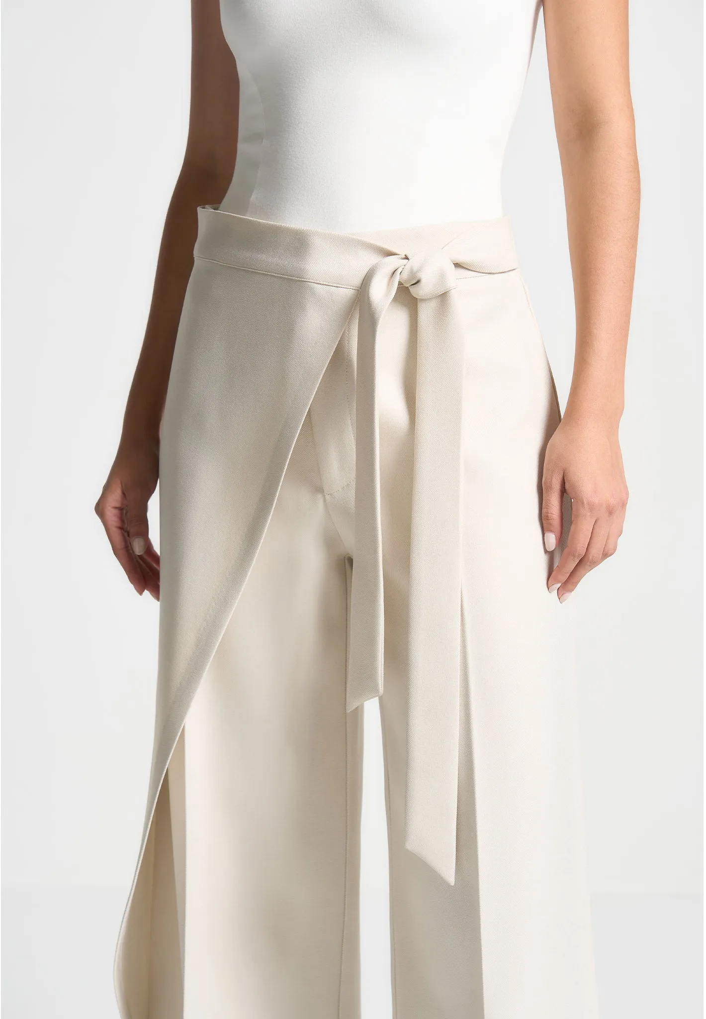 Tailored Wrap Trousers with Tie - Light Beige