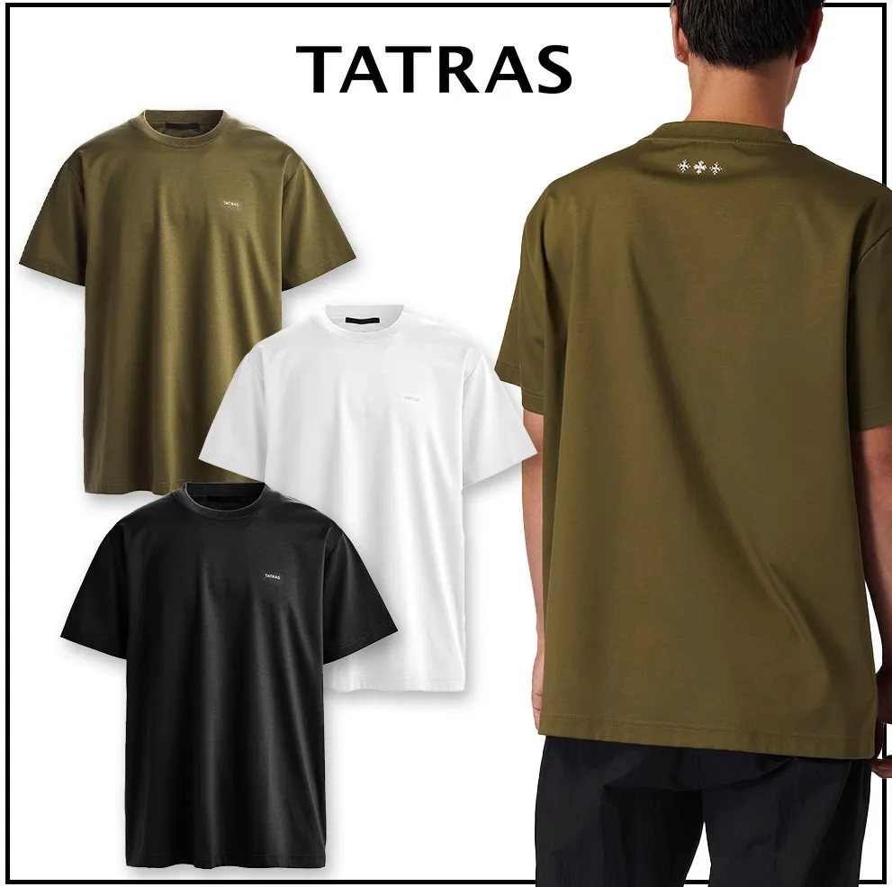 TATRAS  |Crew Neck Plain Cotton Short Sleeves Khaki Logo