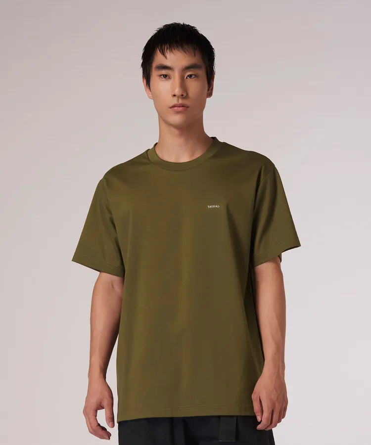 TATRAS  |Crew Neck Plain Cotton Short Sleeves Khaki Logo