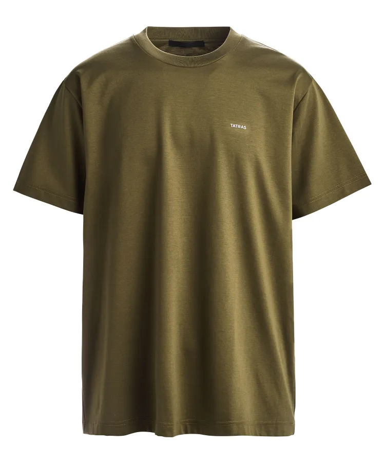 TATRAS  |Crew Neck Plain Cotton Short Sleeves Khaki Logo