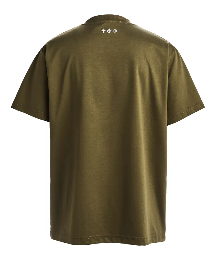 TATRAS  |Crew Neck Plain Cotton Short Sleeves Khaki Logo