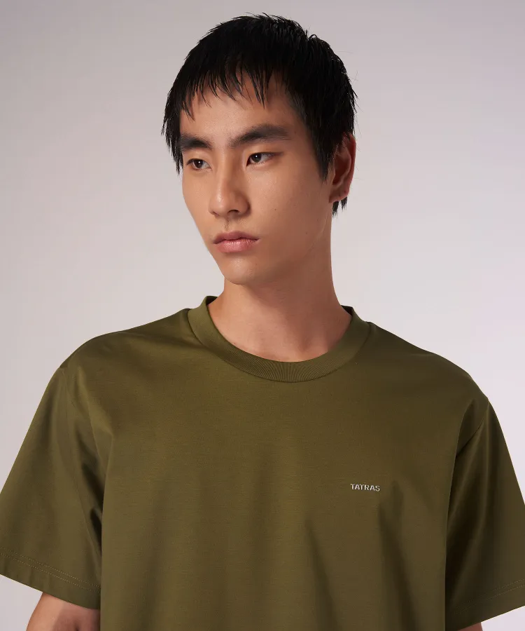 TATRAS  |Crew Neck Plain Cotton Short Sleeves Khaki Logo