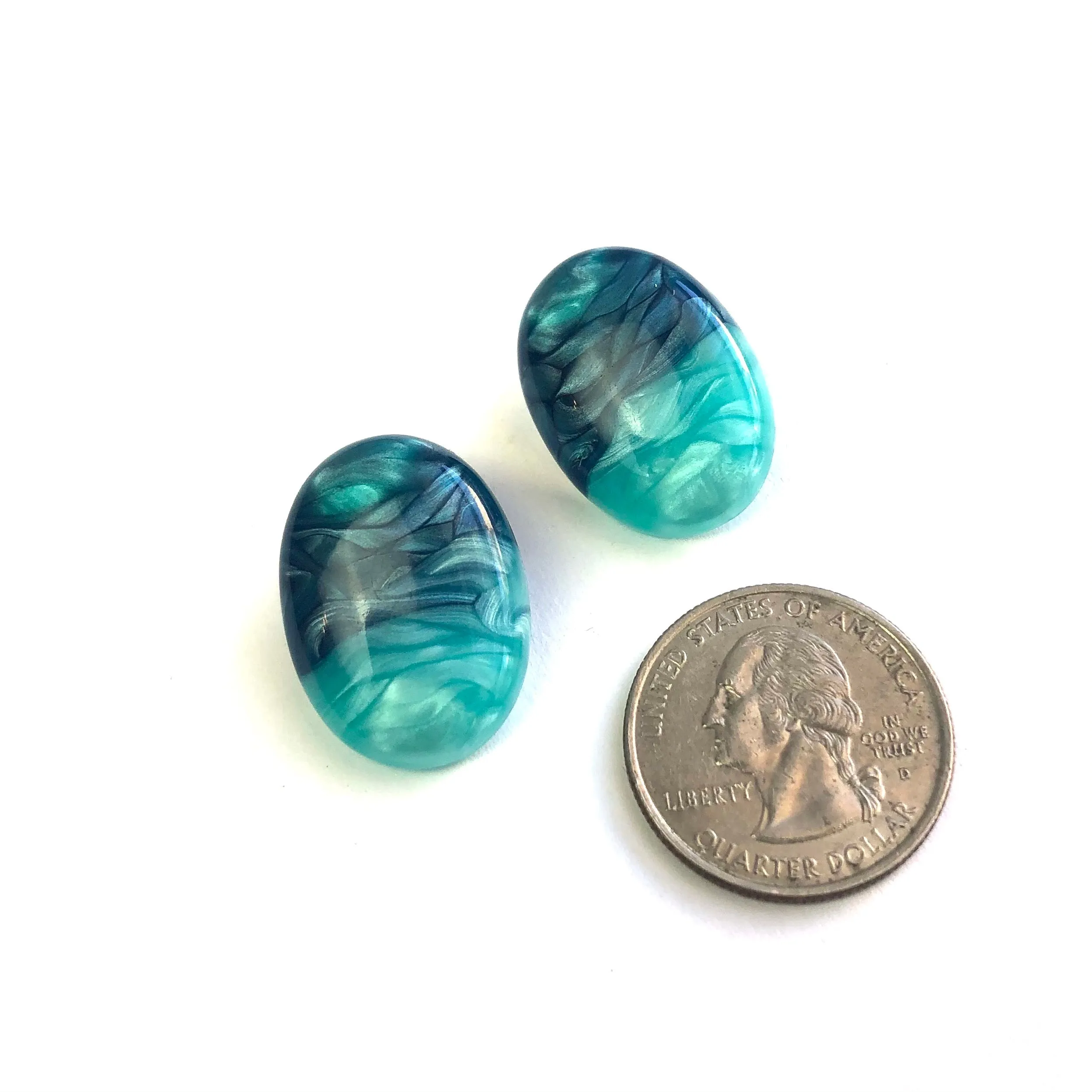 Teal & Peacock Aura Enamel Oval Button Stud Earrings