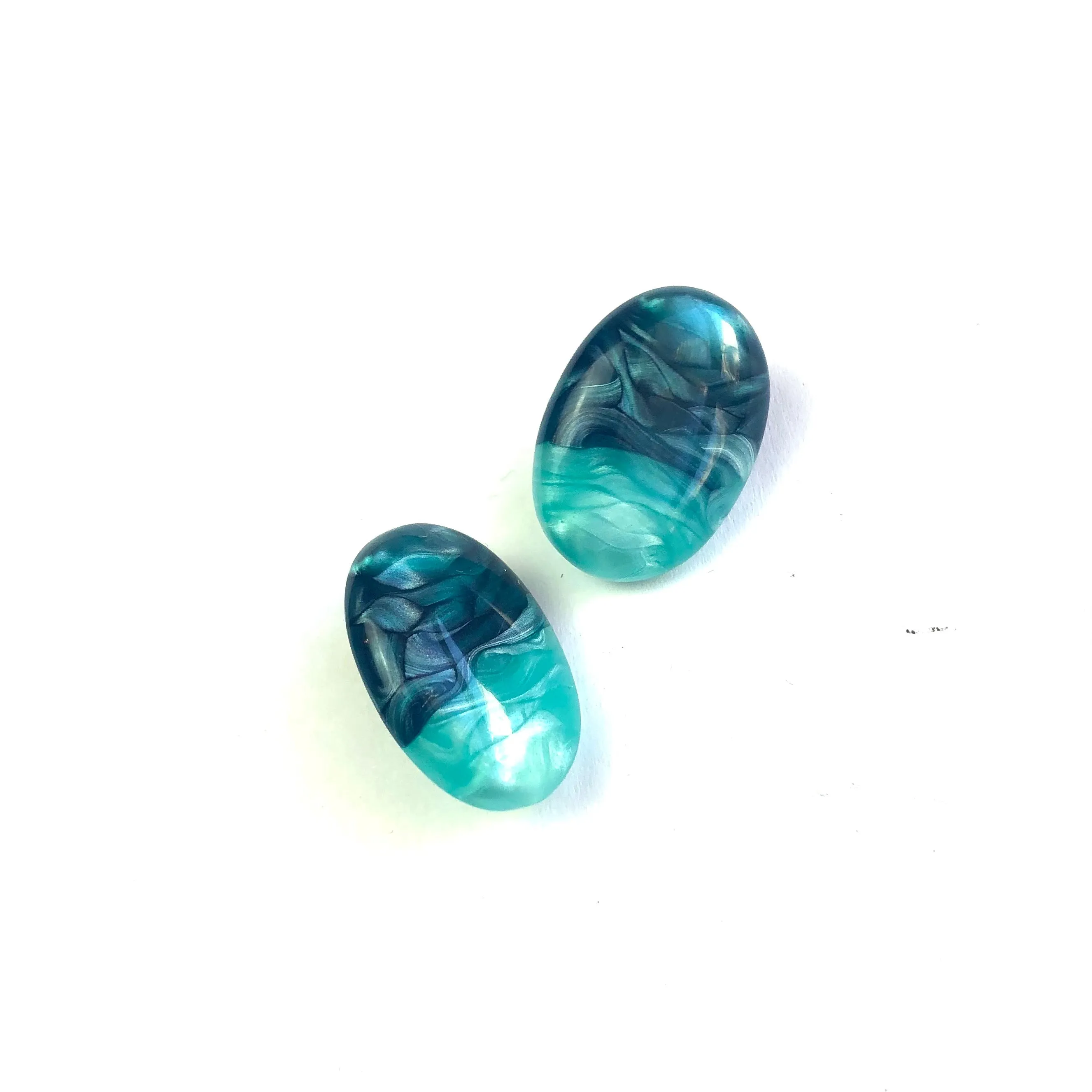 Teal & Peacock Aura Enamel Oval Button Stud Earrings