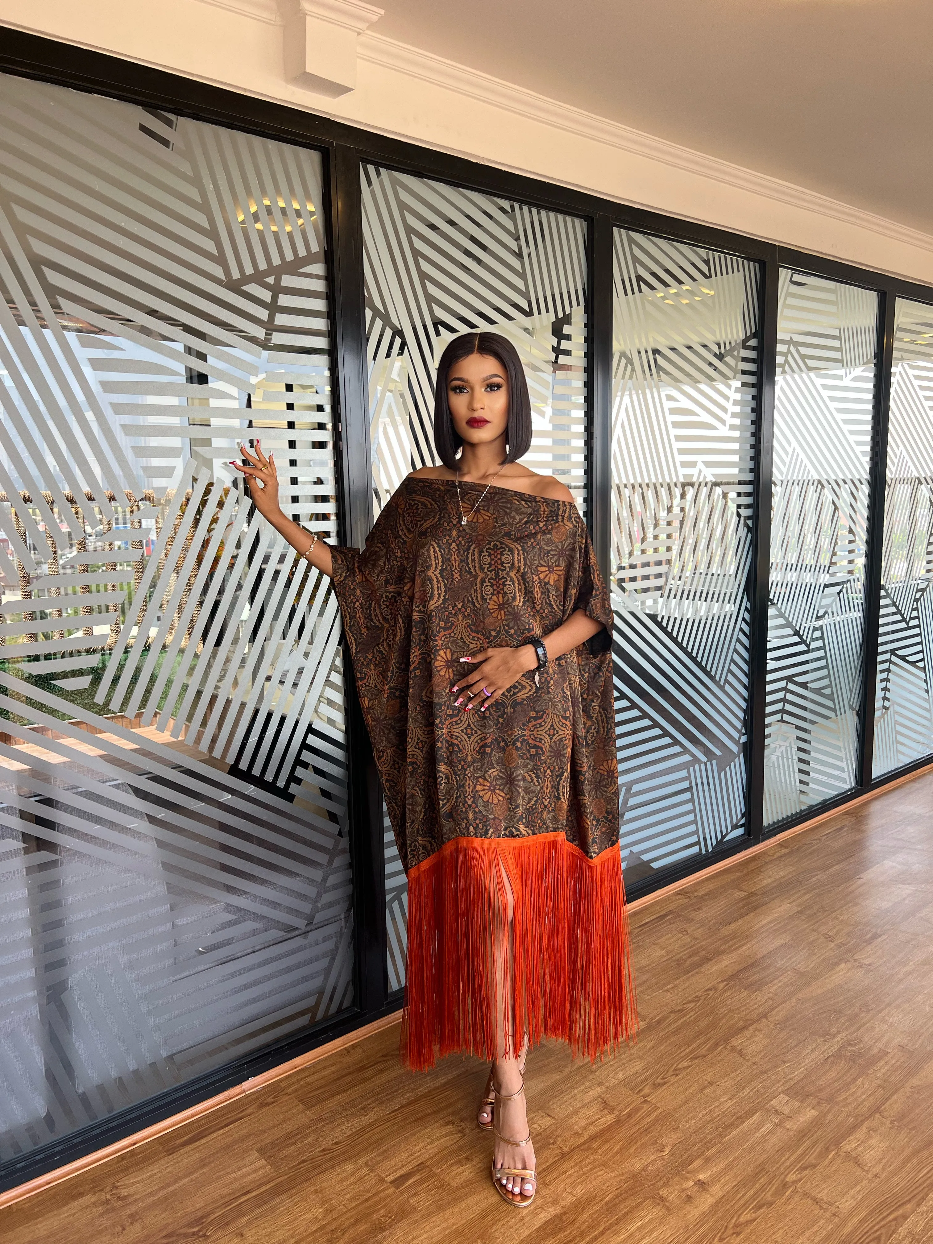 The Chantel Fringe Kaftan~Orange