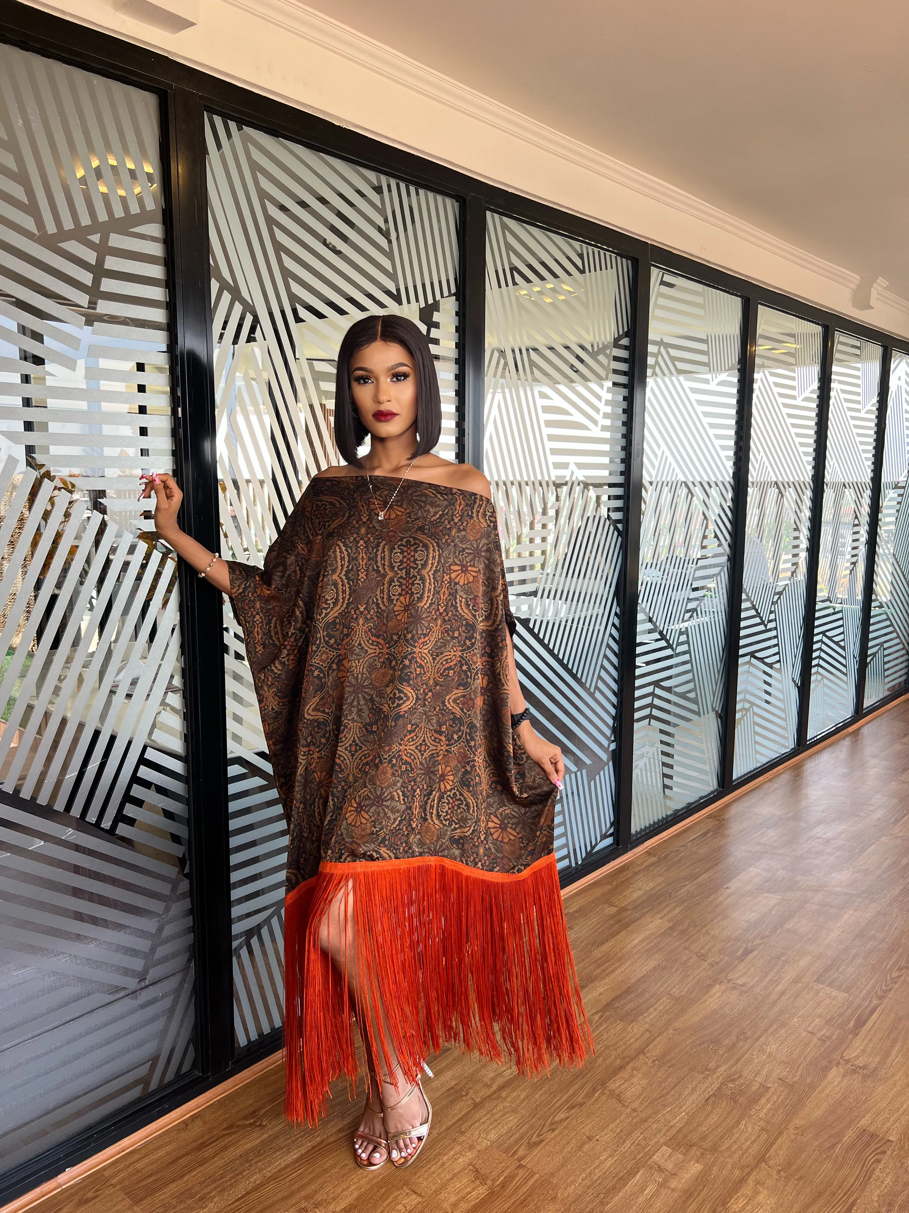 The Chantel Fringe Kaftan~Orange