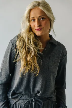 The Melton Textured Polo Blouse in Charcoal