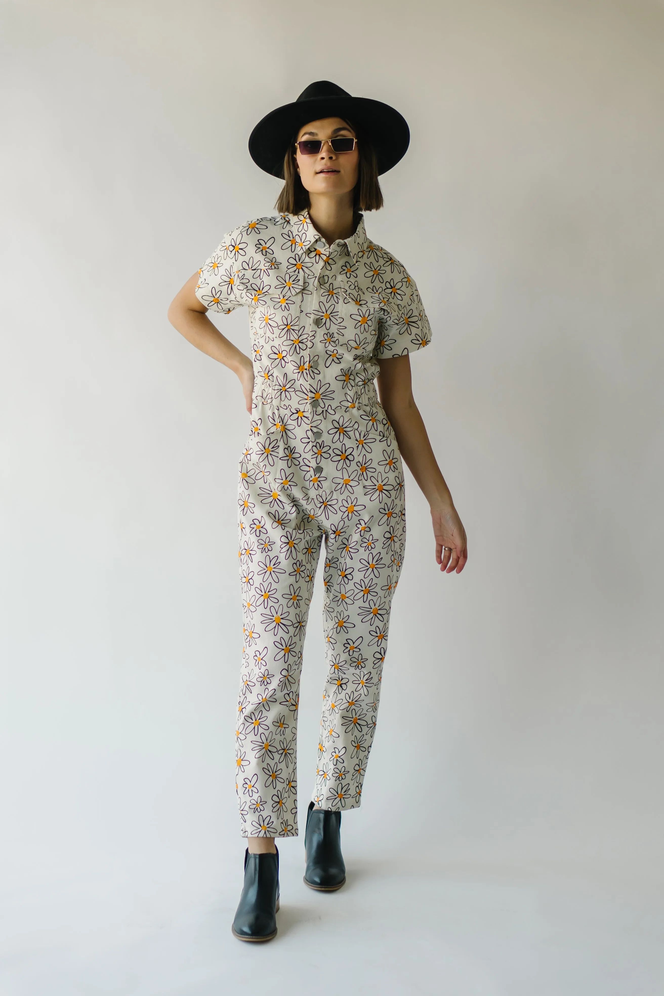 The Rocio Floral Denim Overall in Cream