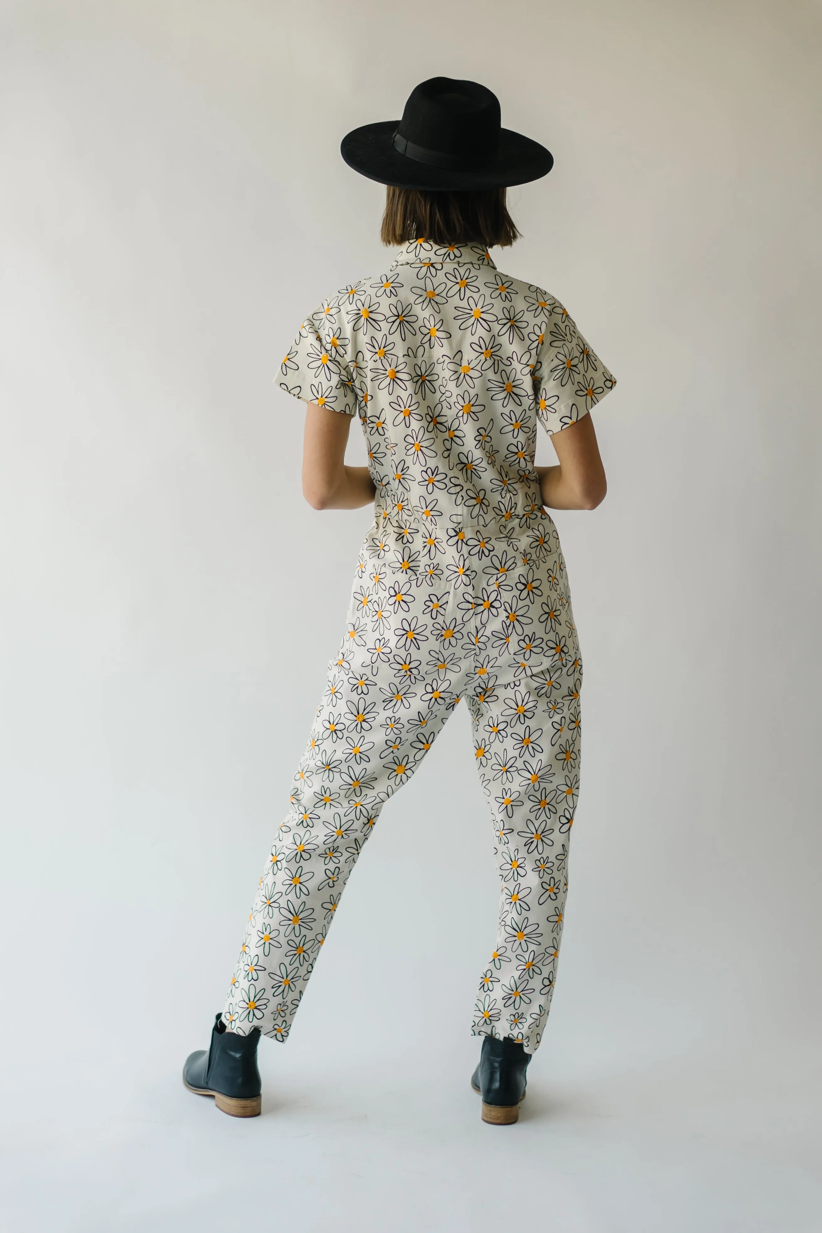 The Rocio Floral Denim Overall in Cream