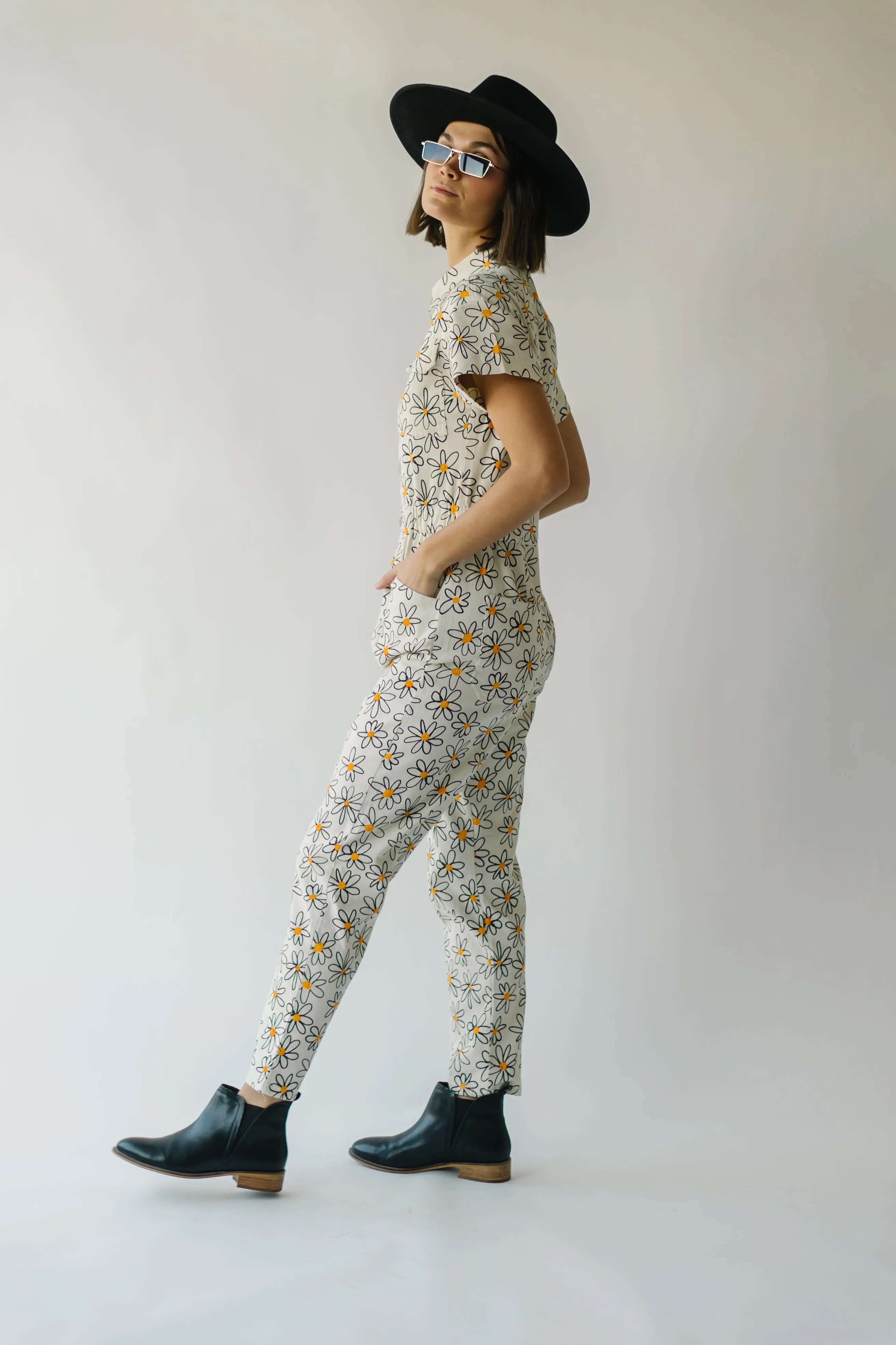 The Rocio Floral Denim Overall in Cream