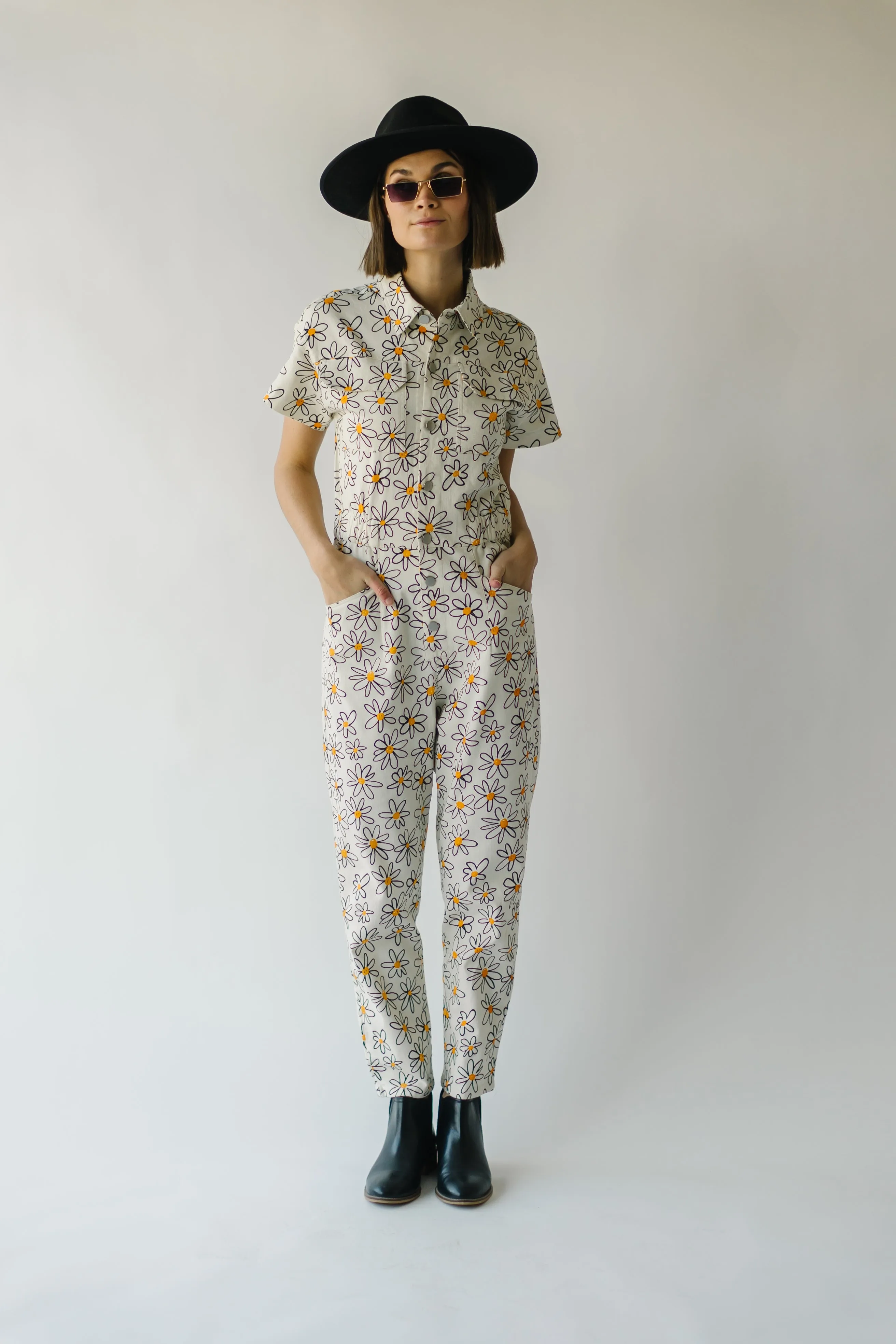 The Rocio Floral Denim Overall in Cream