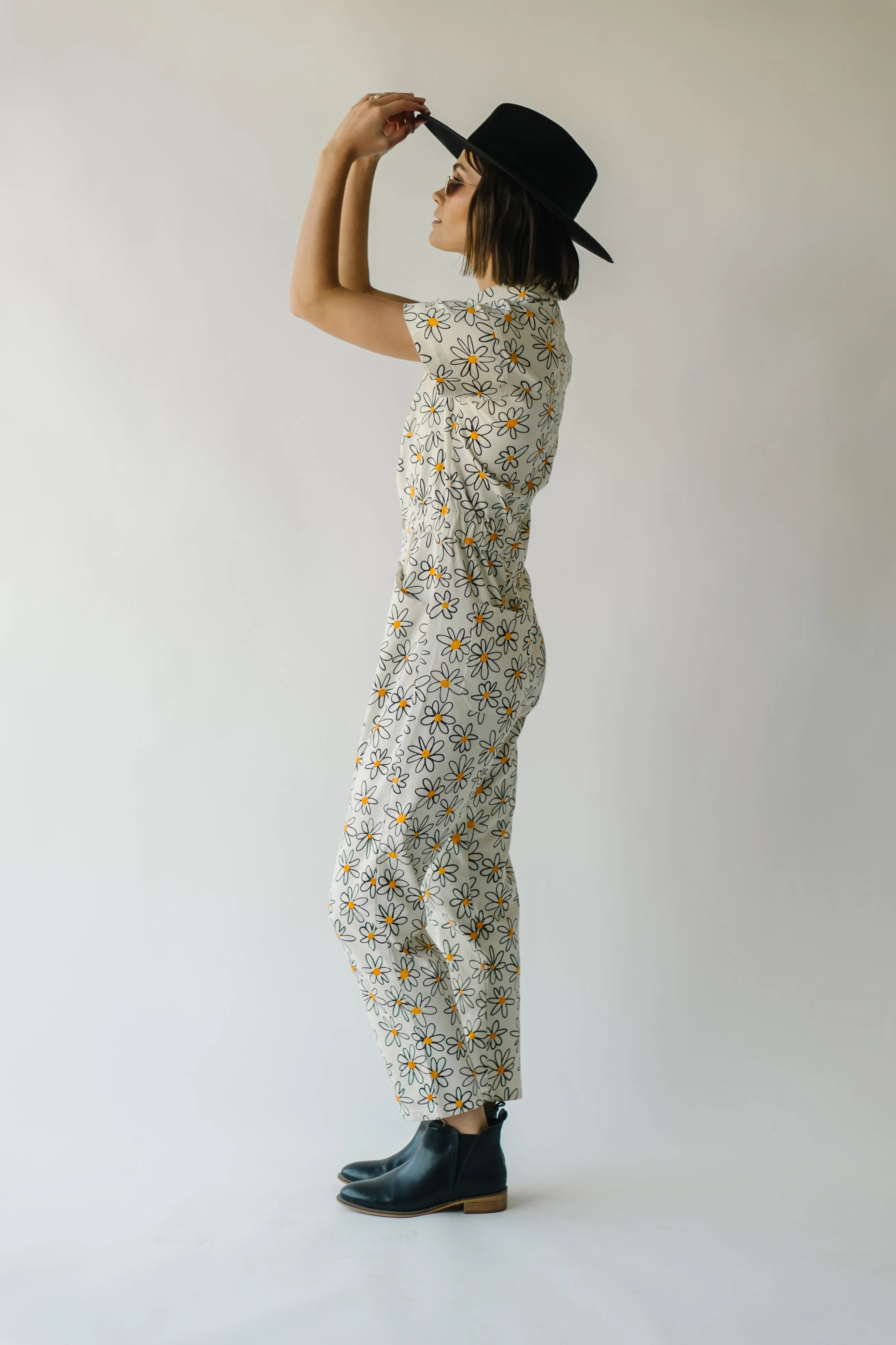 The Rocio Floral Denim Overall in Cream