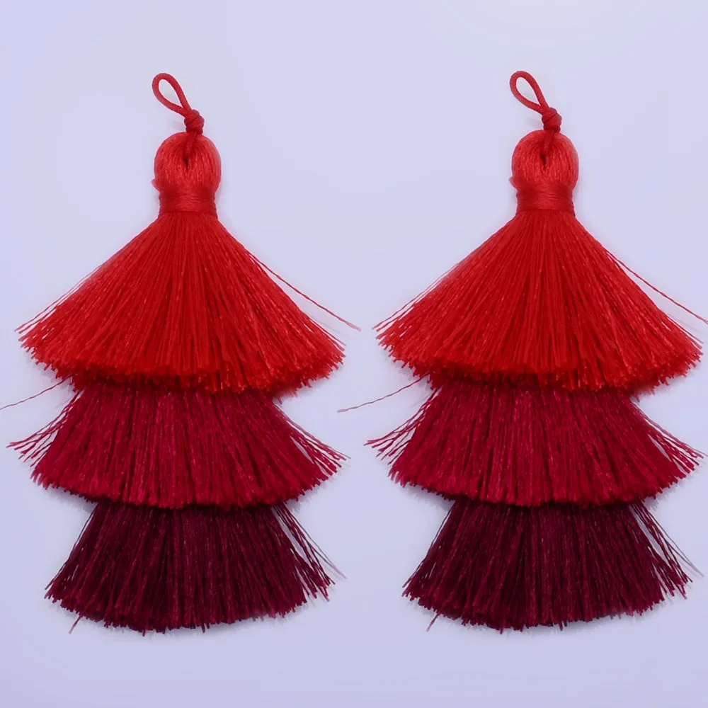 Tiered Polyester Tassels Three Tier Tassel For Jewelry Making Ombre Tassels Triple Fringe Jewelry  2pc 10199759