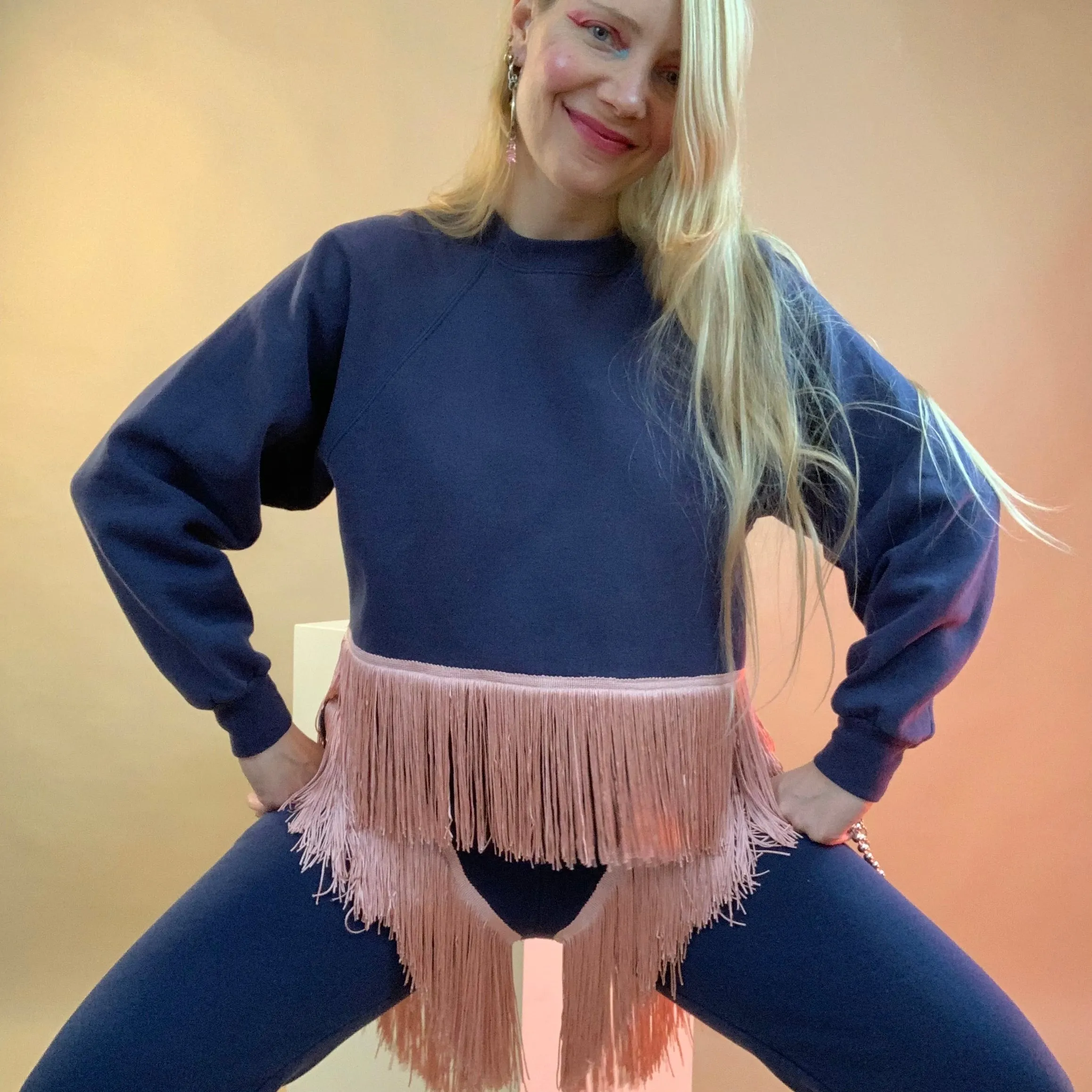 Upcycled fringe sweatsuit