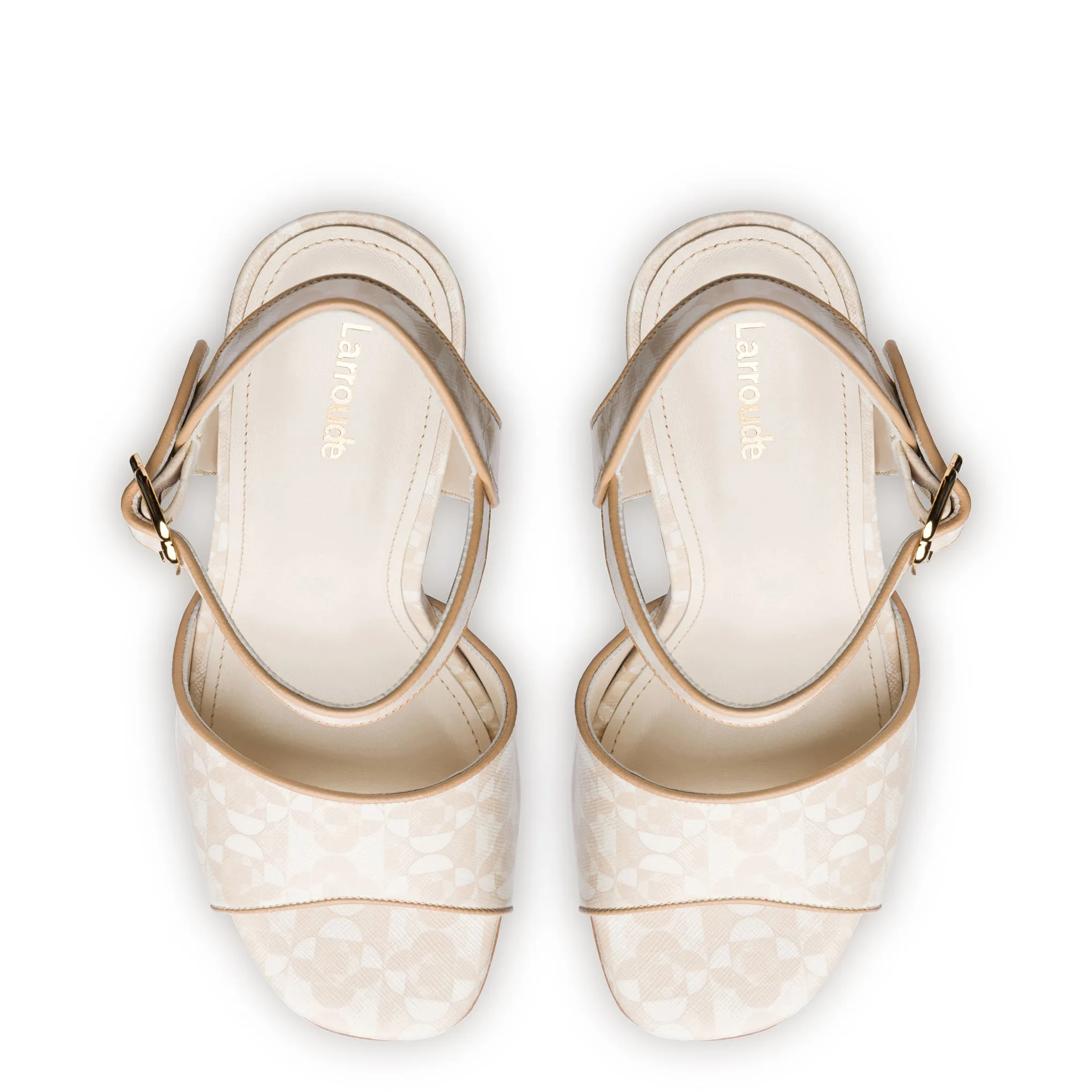 Vanessa Platform Sandal In Dual Printed Beige Saffiano Leather