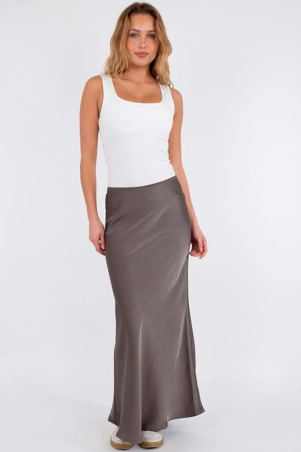 Vicky Heavy Sateen Skirt | Warm Grey | Nederdel fra Neo Noir