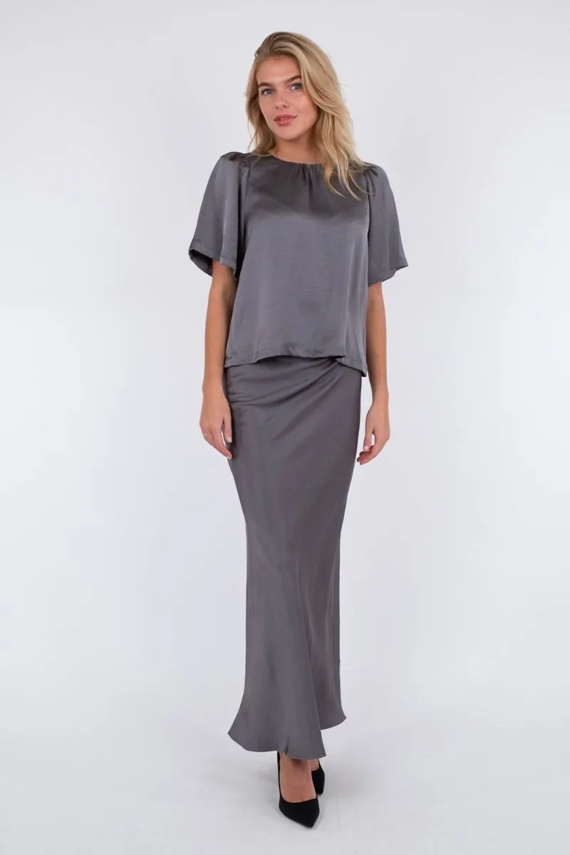 Vicky Heavy Sateen Skirt 159588 | Dark Grey | Nederdel fra Neo Noir