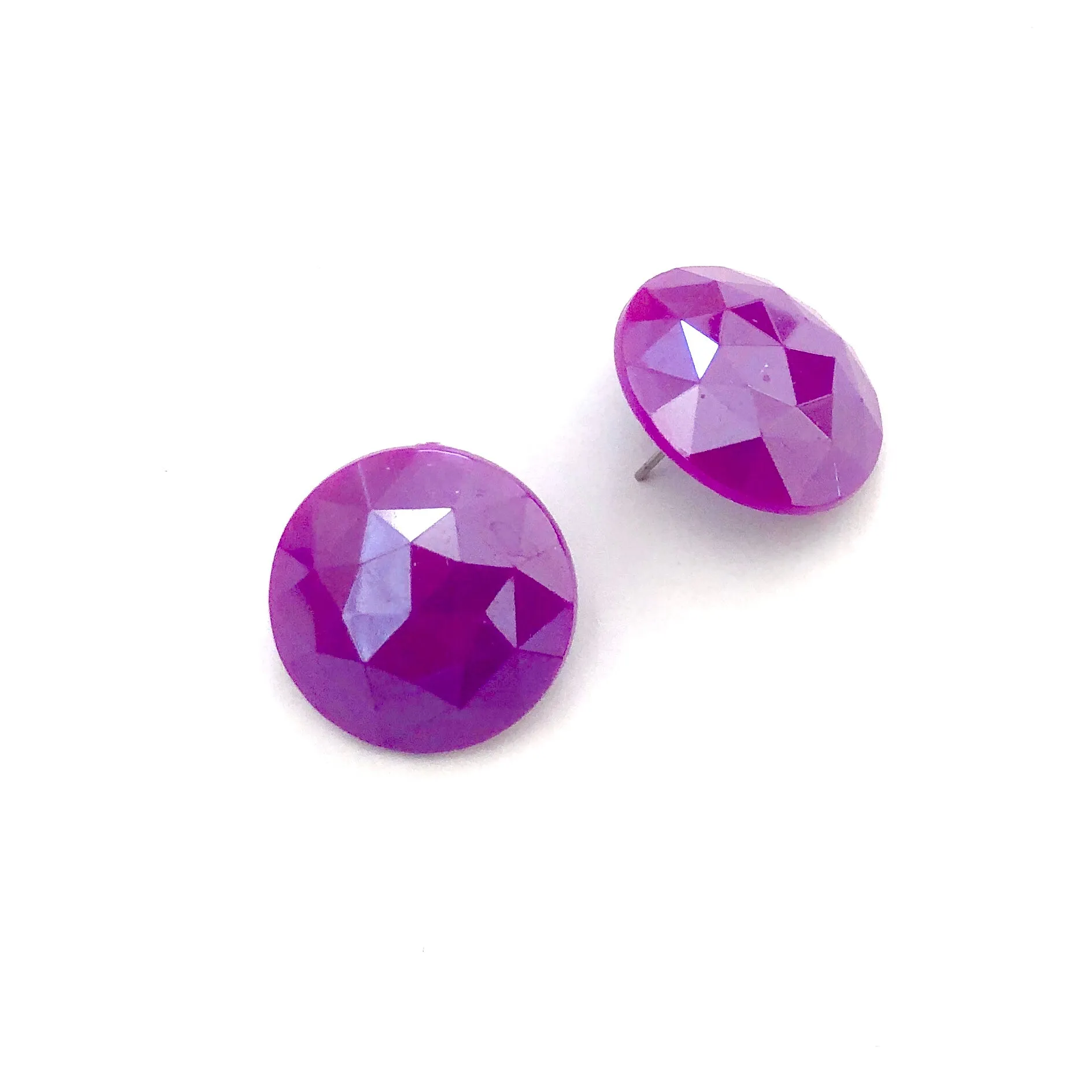 Violet Faceted Retro Button Stud Earrings