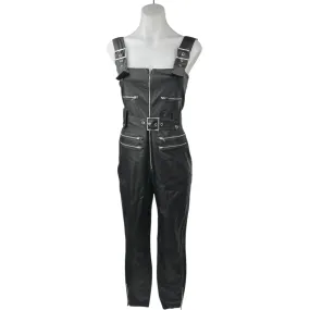 WeWoreWhat Black Faux Vegan Leather Zip Up Belted Moto Jumpsuit Overalls Size S